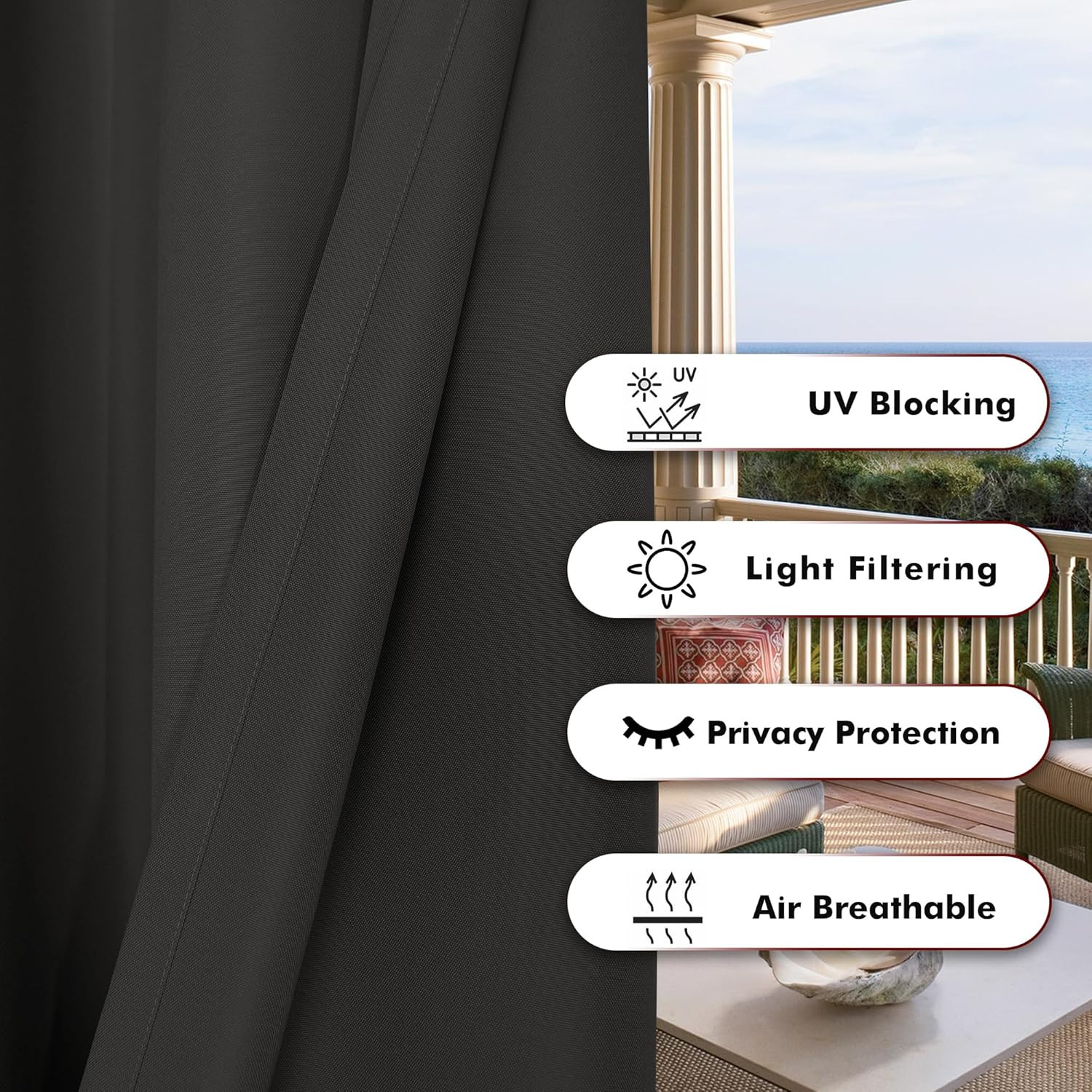 BONZER Outdoor Waterproof Curtains for Patio Privacy Grommet Light Filtering Out