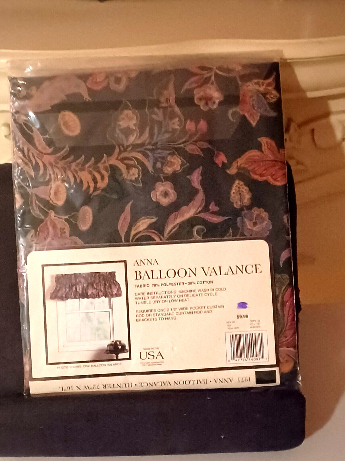 Anna Balloon Valance Hunter Green Floral 72″ W X 16″ L Machine Wash NEW