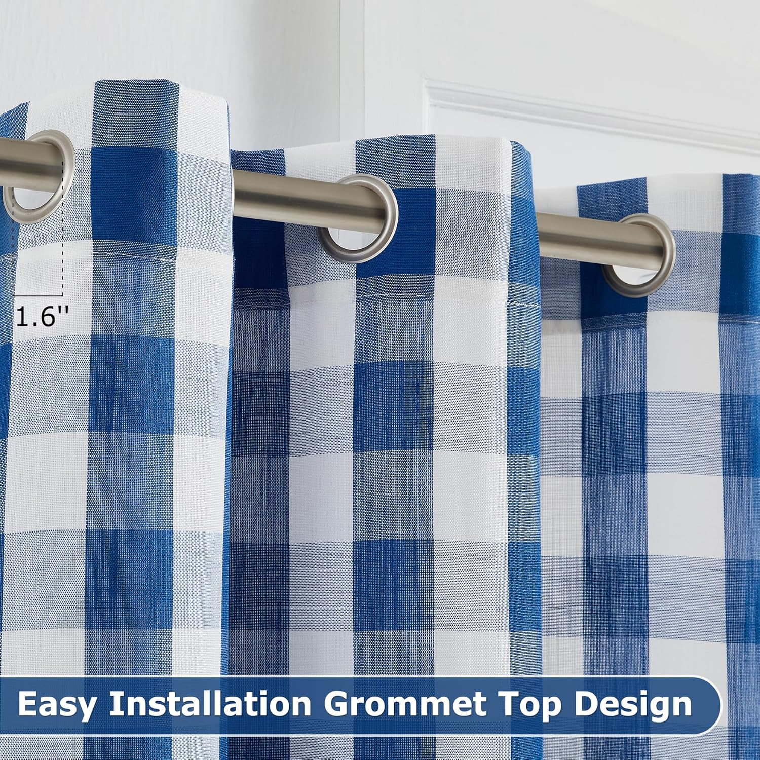 Buffalo Check Semi Curtain Panels Blue White Gingham Curtains Farmhouse Grommet