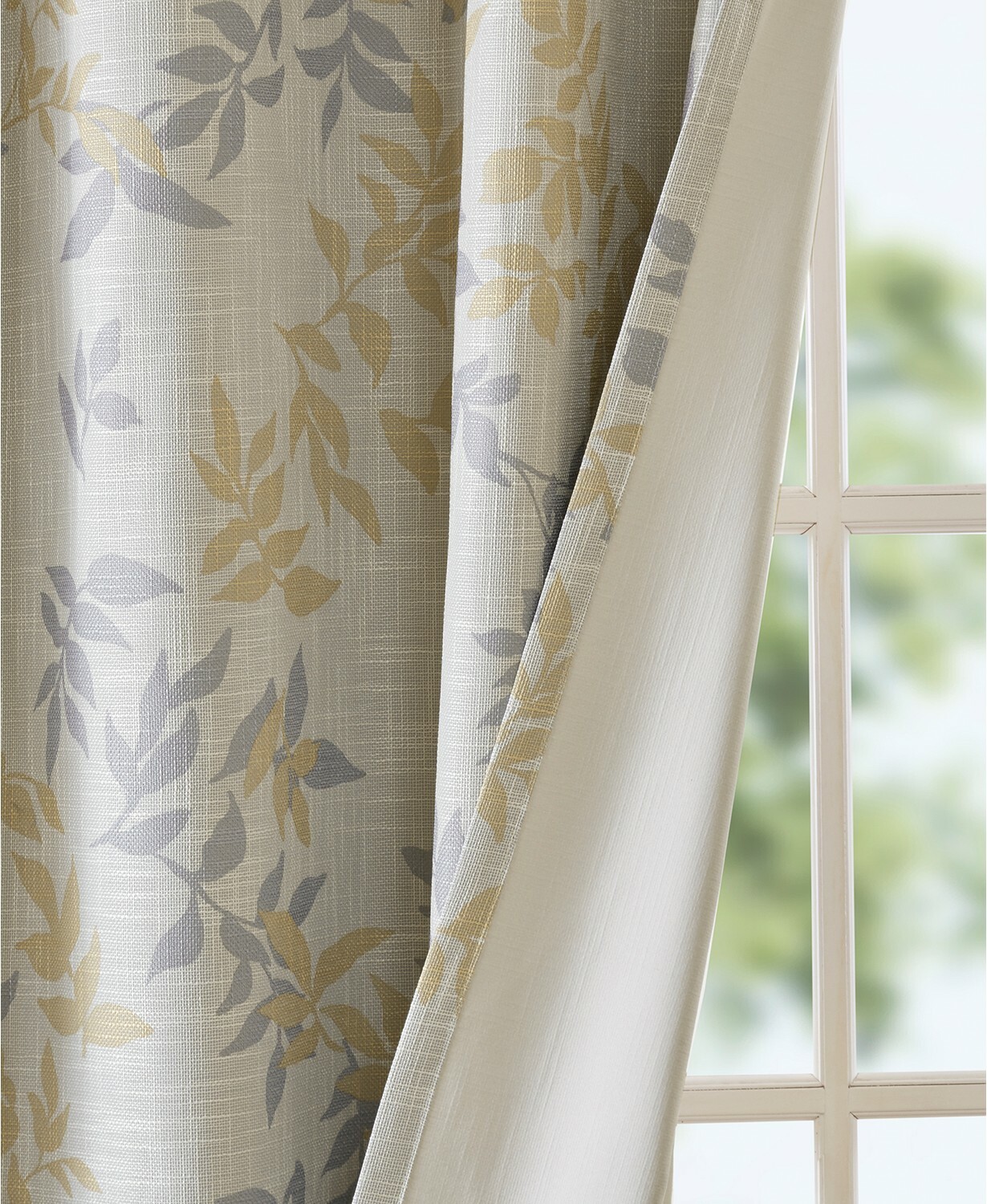 SunSmart Julie 50″ x 84″ Textured Botanical-Print Blackout Window Panel – Yellow