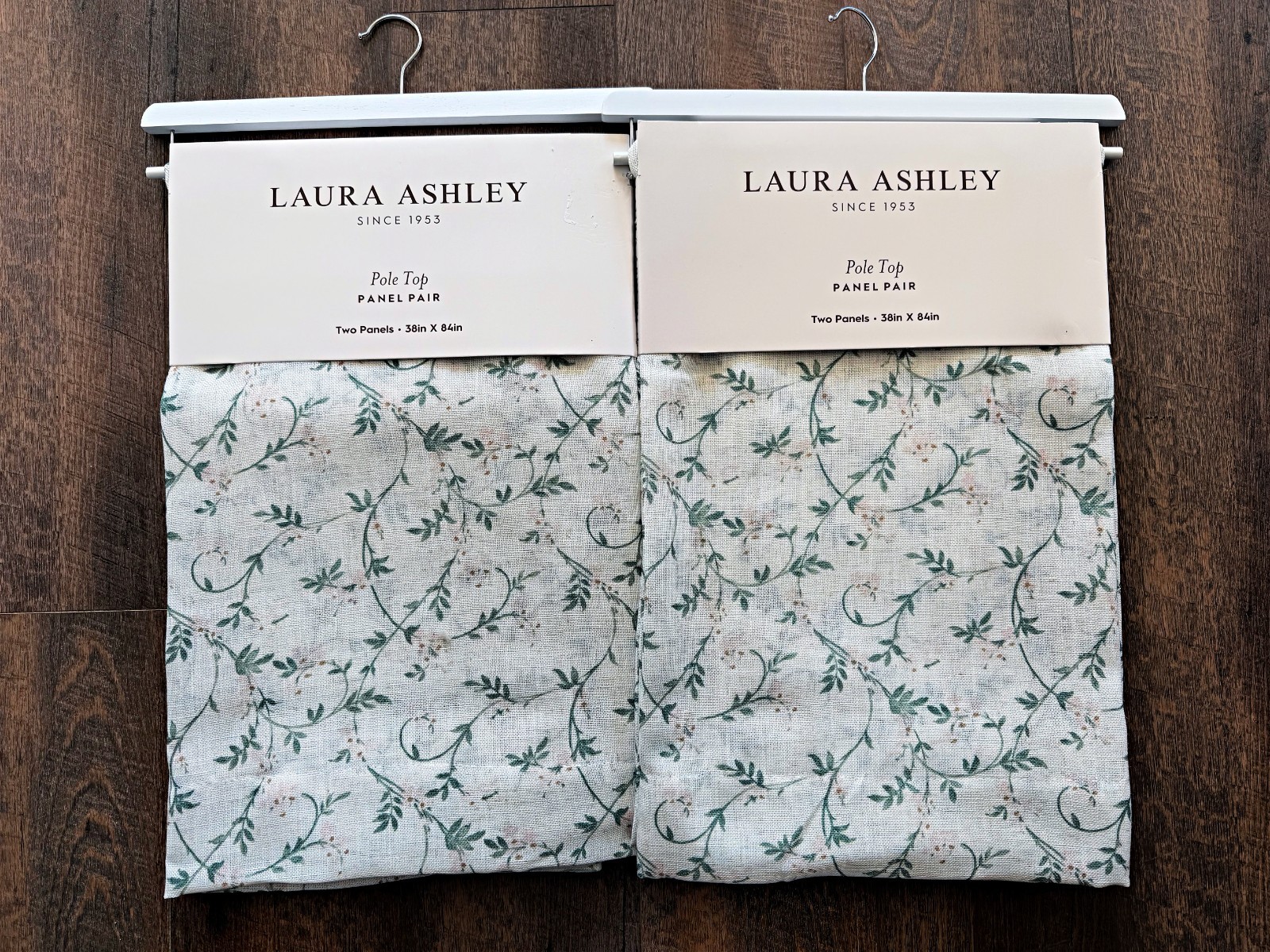 Laura Ashley Linen Blend Green Vine Floral Curtain Panels 38×84 set of 4