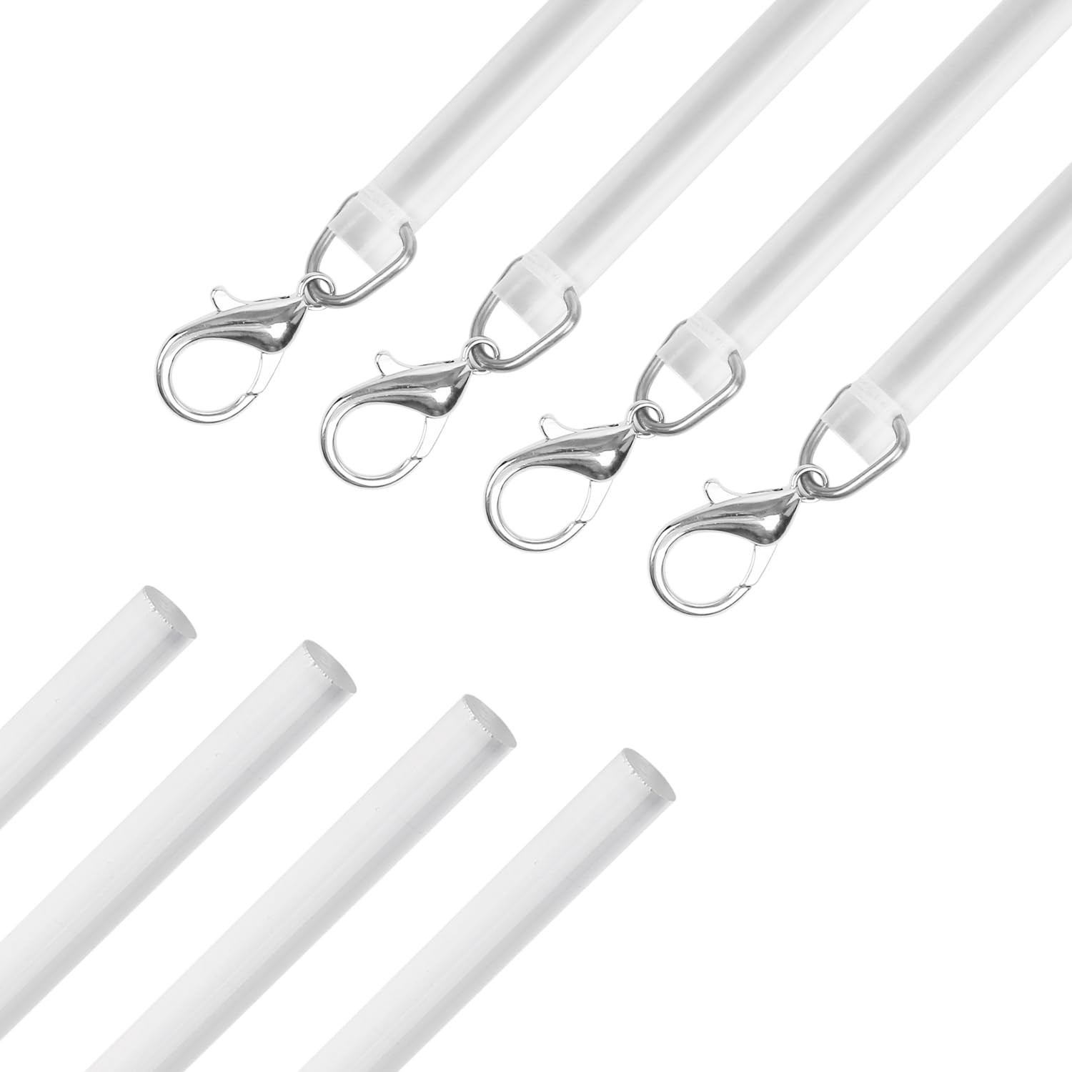 4 Pack 17″ Clear Acrylic Curtain Pull Rod with Hook, Transparent Drapery Wand…
