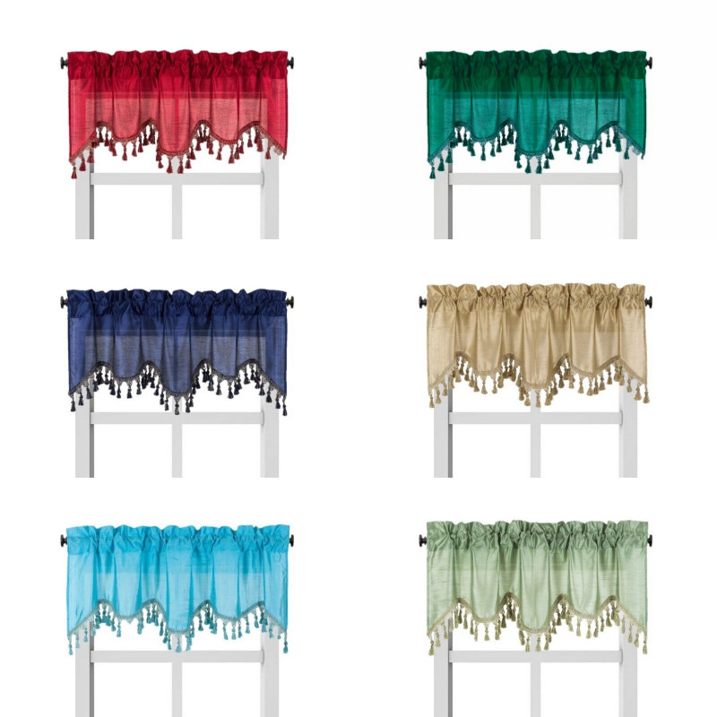 1PC FAUX SILK WATERFALL VALANCE SWAG WINDOW CURTAIN W/TASSEL TRIM CASCADING WAVE