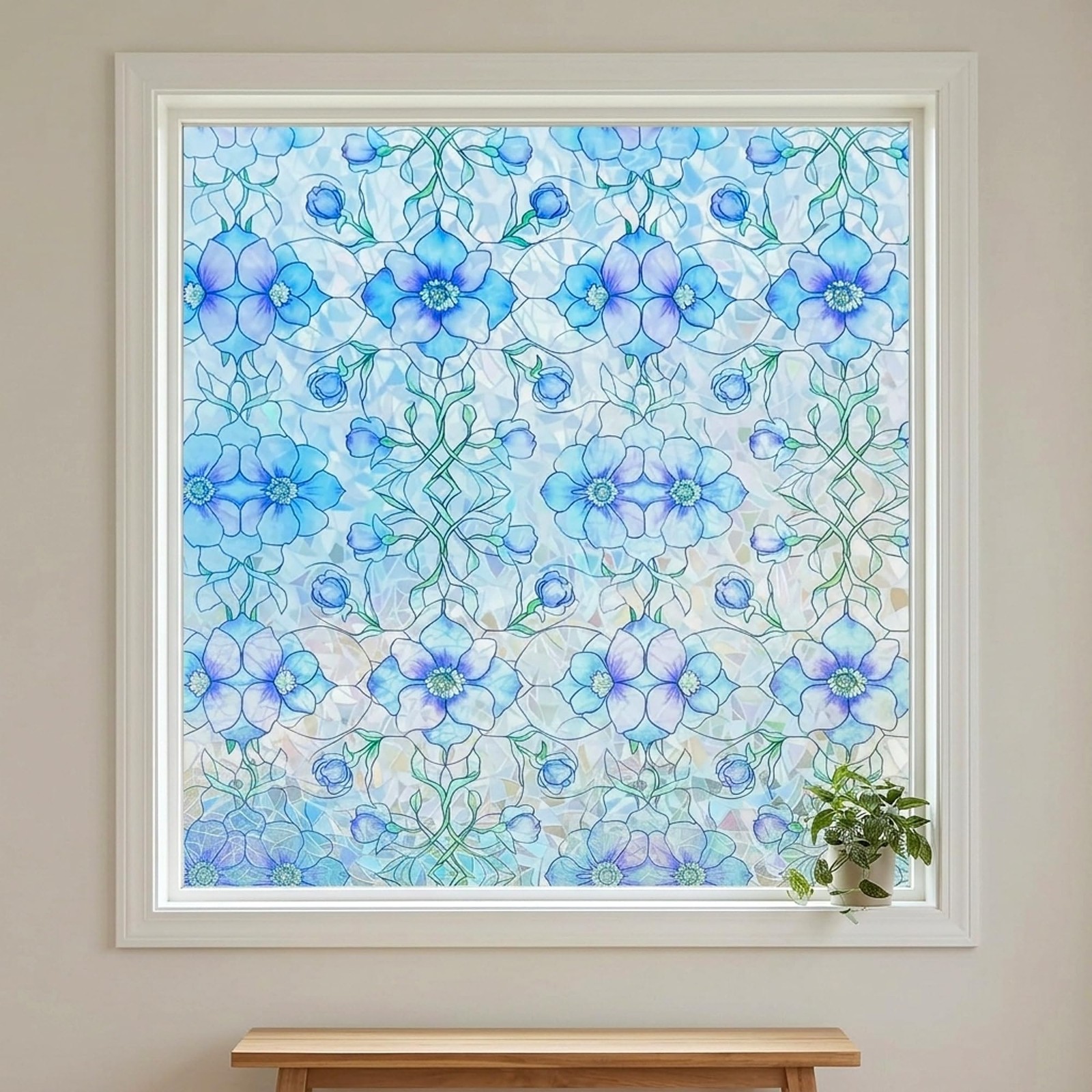 Etched Window Privacy Film Blue Purple Floral Sliding Glass Door Tint No Glue…