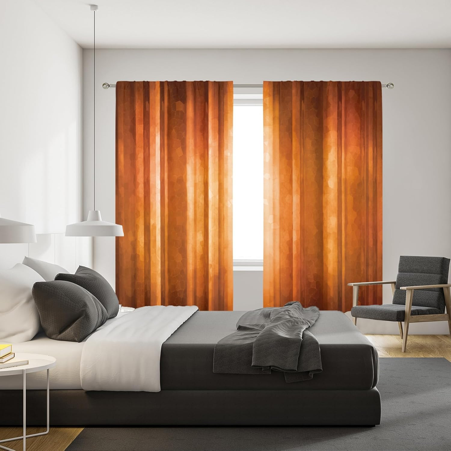 Orange Abstract Curtains 42Wx63H Inch Rod Pocket Modern Contemporary Vintage Ret