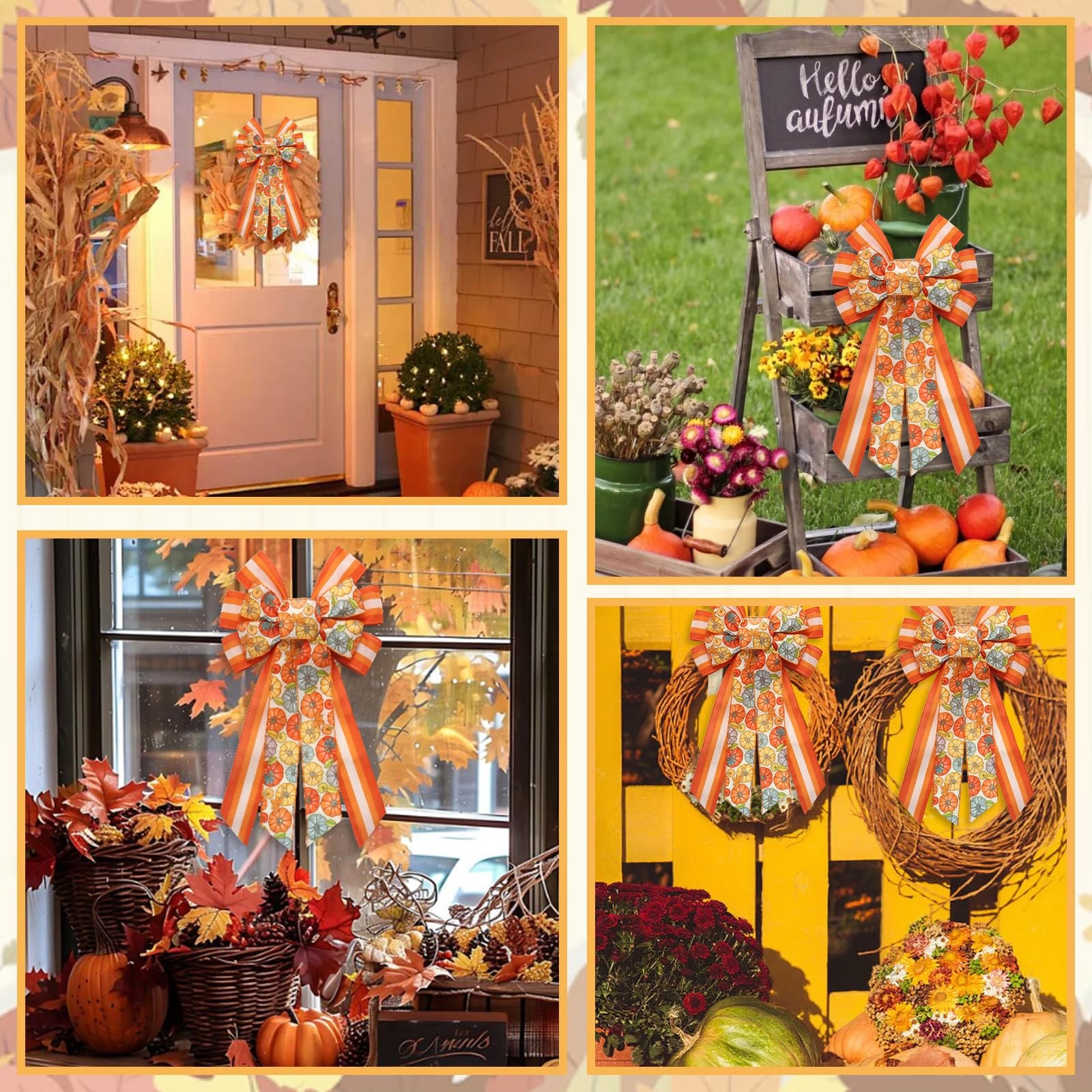 Large Fall Wreath Bows for Thanksgiving Autumn Bow, Colorful Pumpkin Brown St…