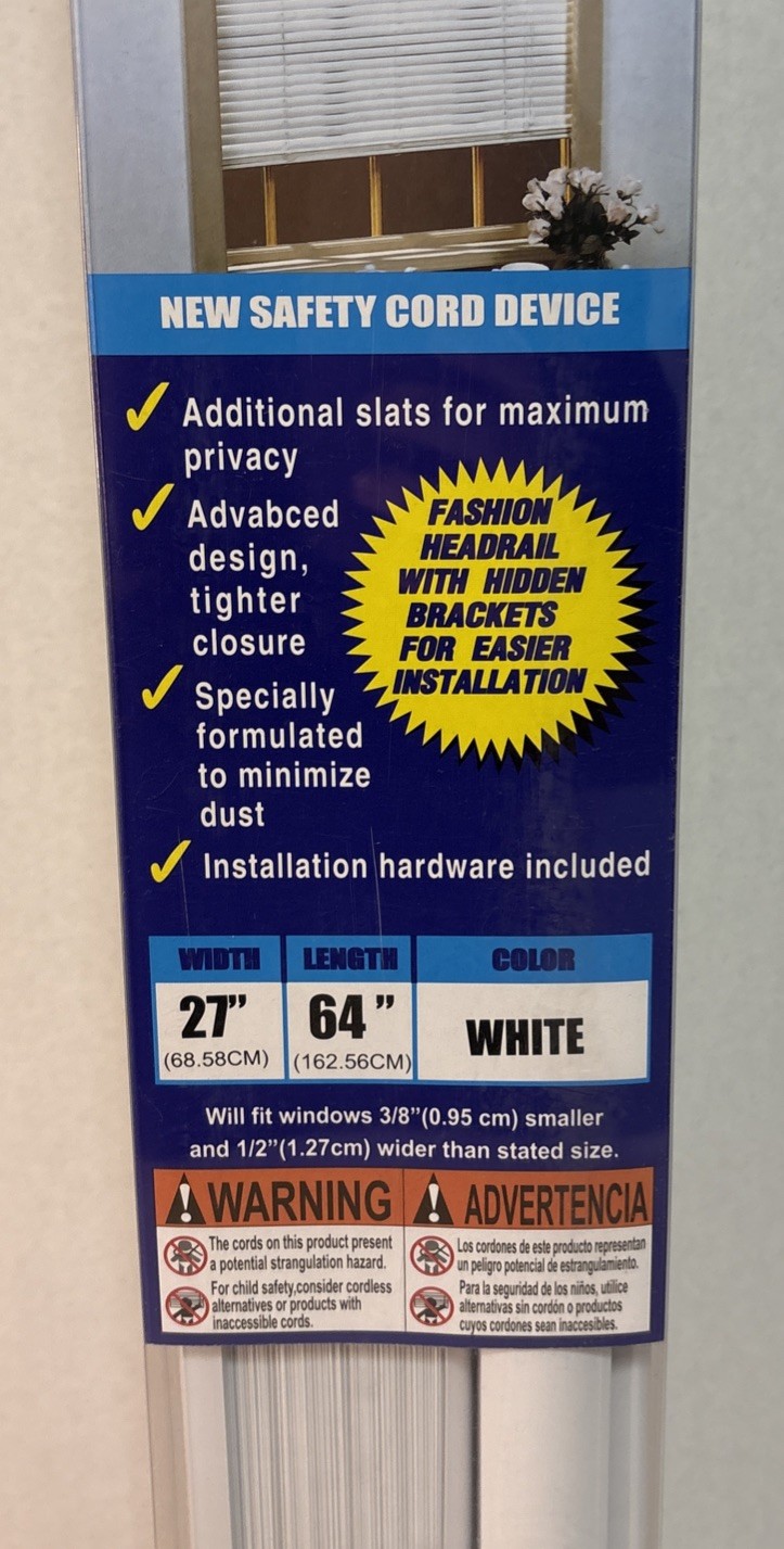 1″ Vinyl Room Darkening Mini Blinds Home Window Decor White, 64” L x 27” W