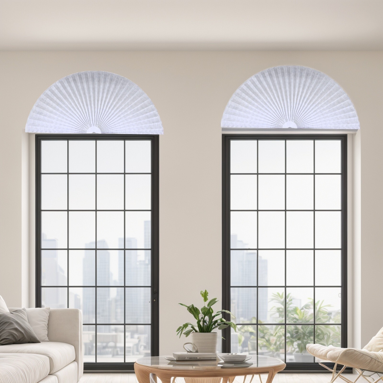 Arch Window Pleated Blinds Non-Woven Self Adhesive Easy to Cut & Install