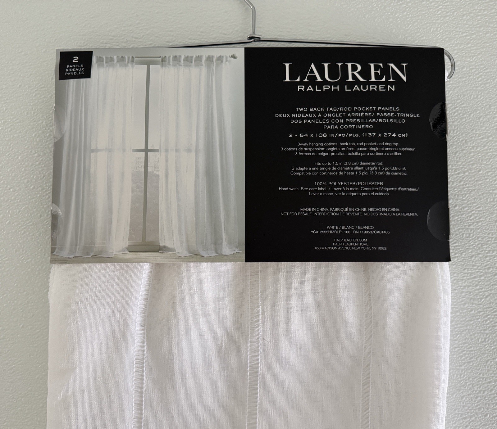 New Ralph Lauren Window Curtains 2 Panels Snow White 54 x 108 Hamilton Back Tab