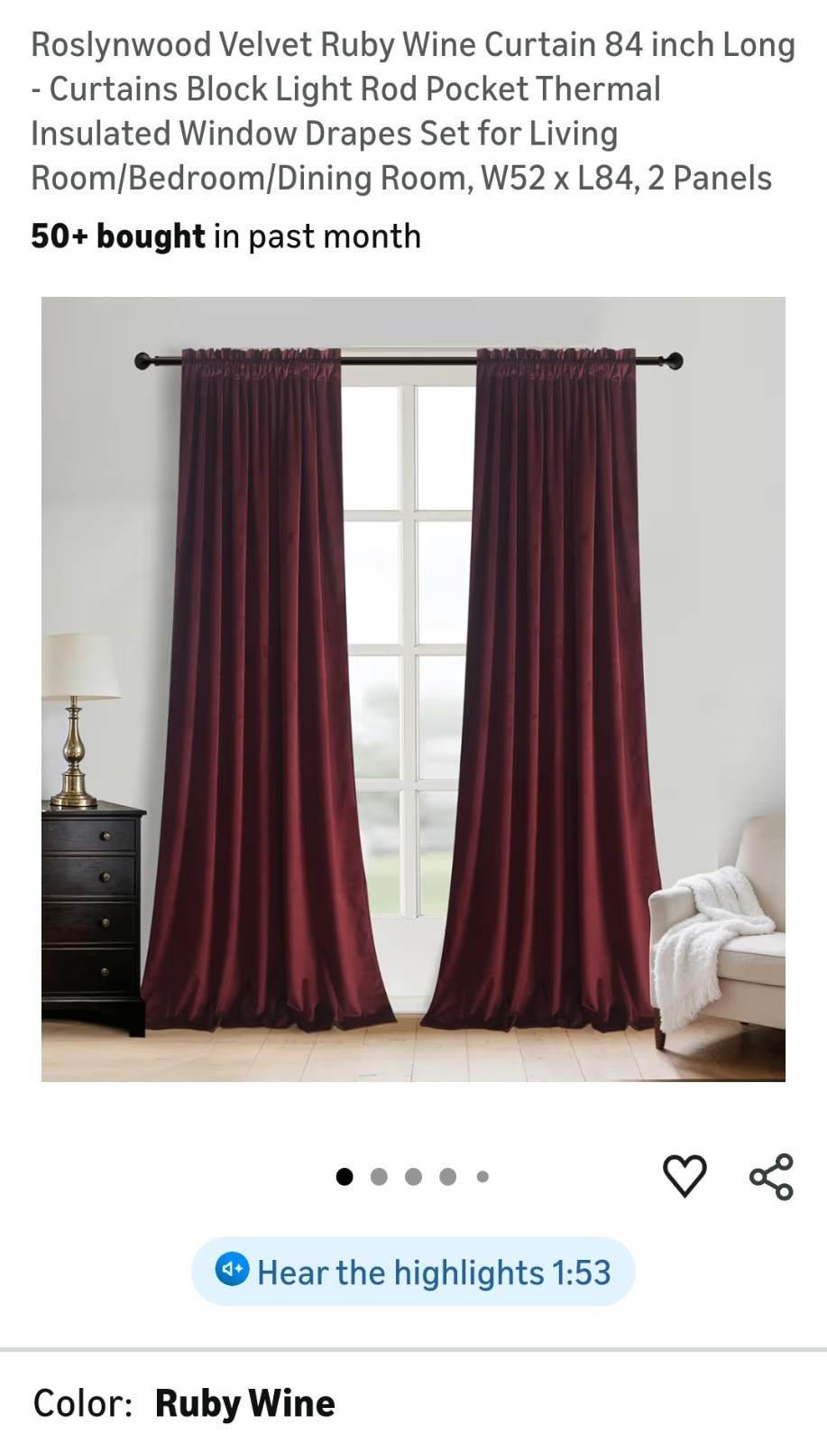(3 Sets) Roslynwood Velvet Ruby Wine Thermal Rod Pocket Curtains 52×84 2 Panels