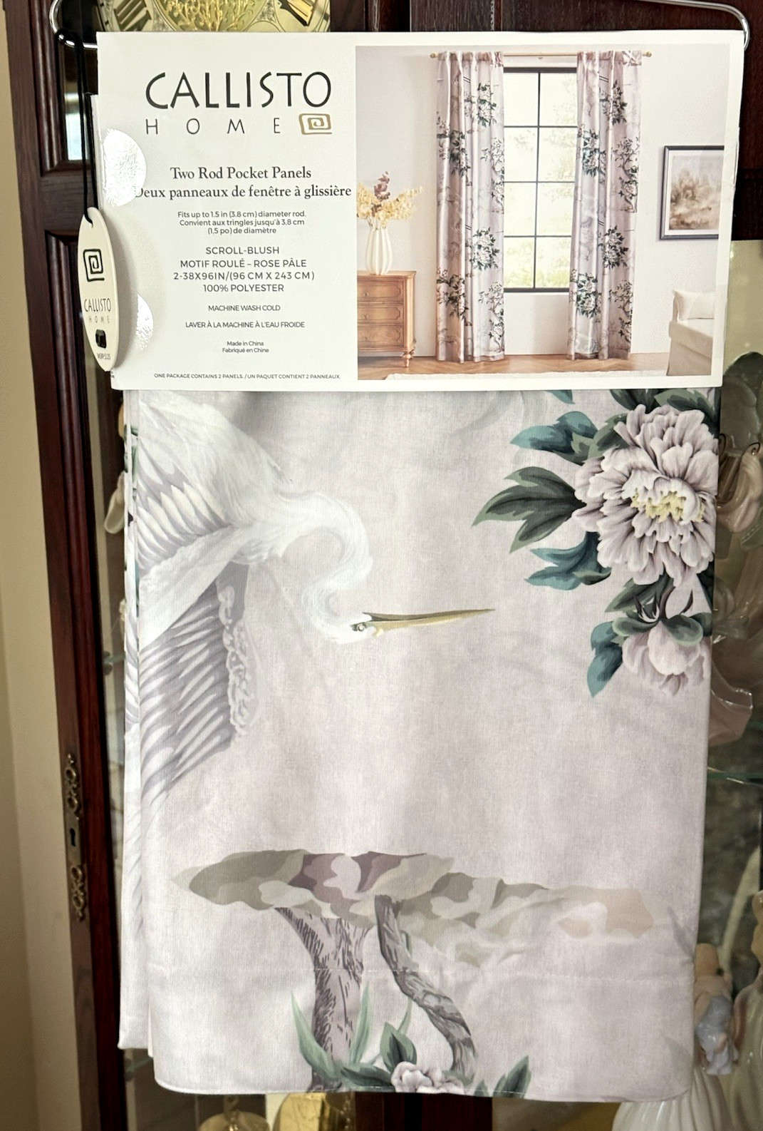 Callisto Velvet Floral Crane Drapers Back Top Grey 2 Window Curtain Panels 38×96
