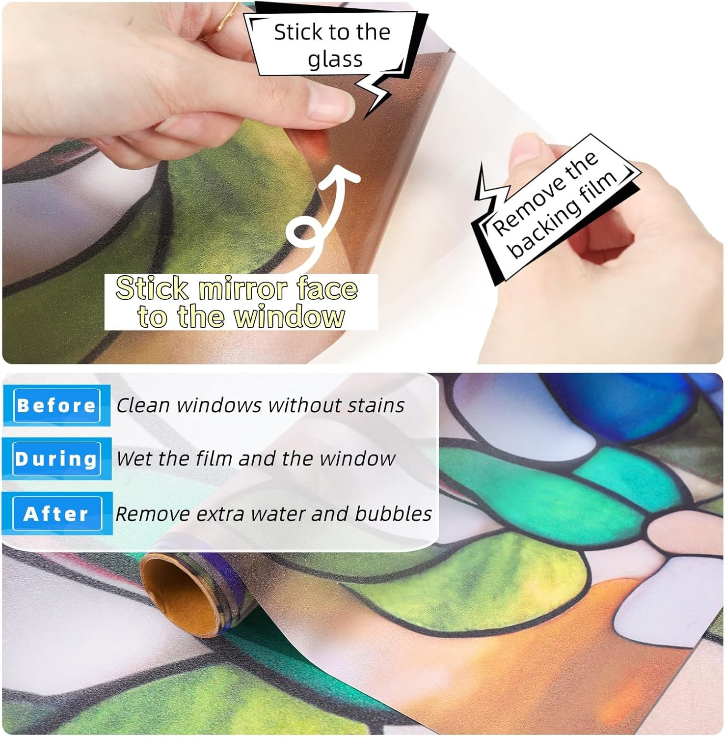 Window Privacy Film Glass Style Floral UV Protection Heat Insulation 24″ x 36″