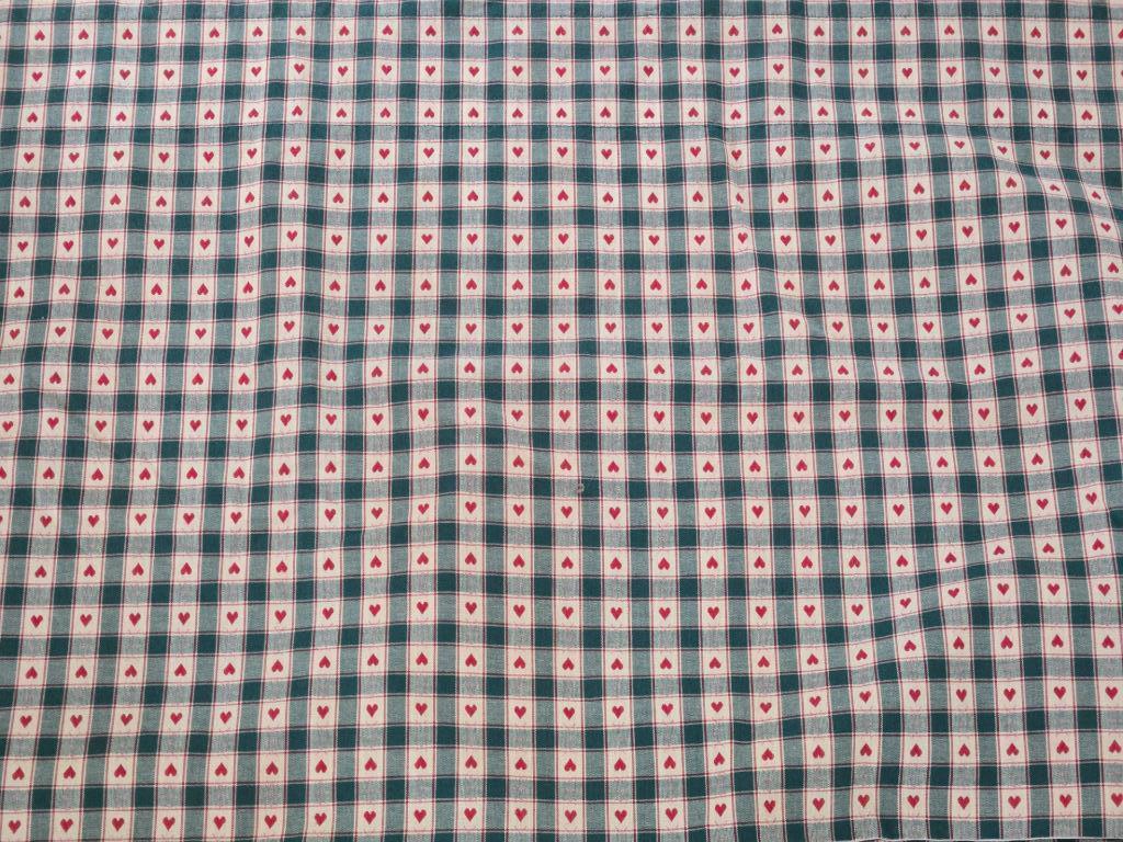 2 Curtain Valance Custom Lined Calico Green Beige With Red Hearts 21 x 86