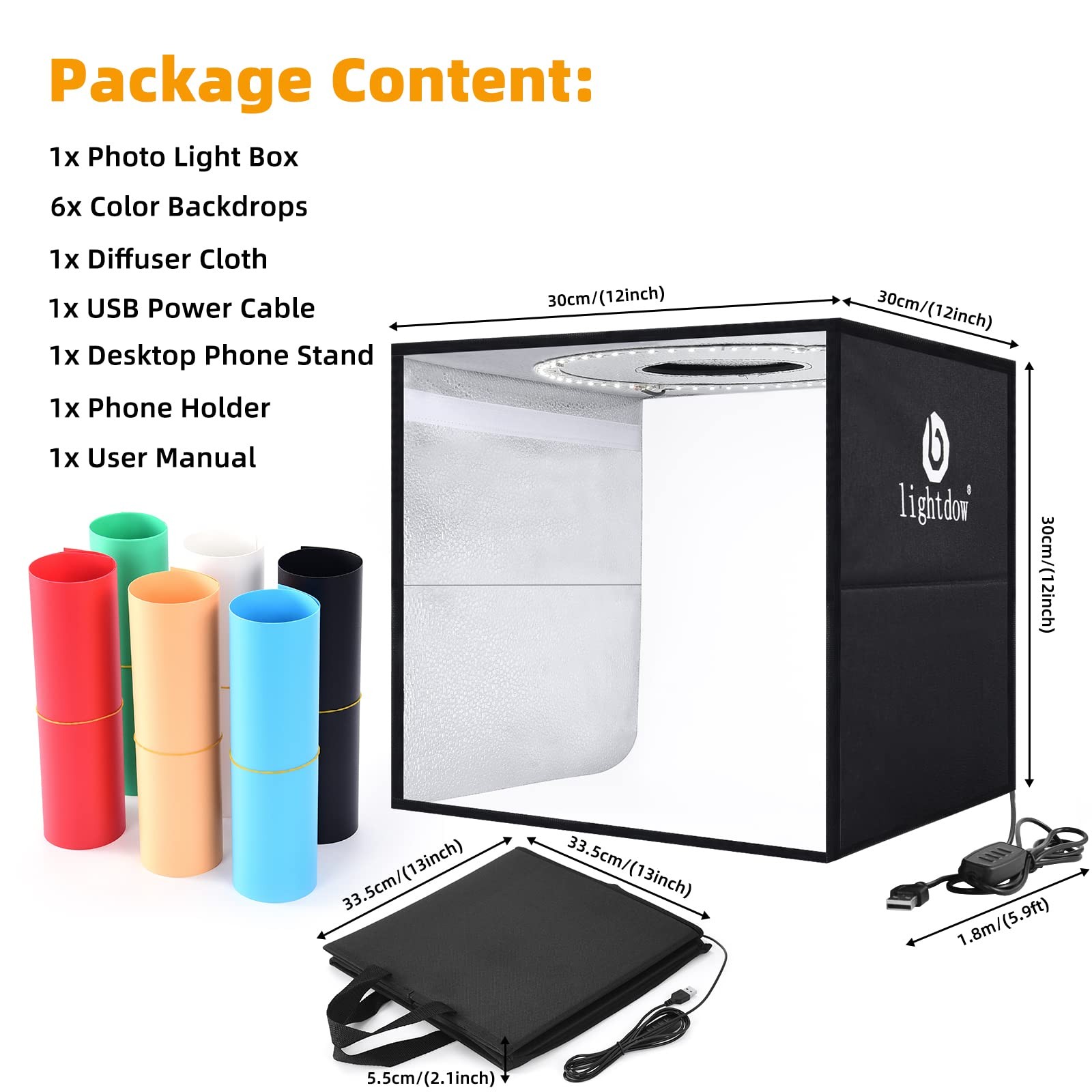 12″x12″x12″ Photo Studio Light Box Photography with Desktop Tripod & 120 LEDs…