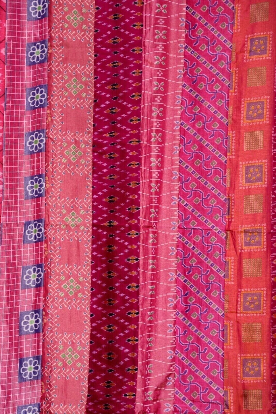 2 Pcs Indian Sari Patchwork Curtain Drape Window Decor Pink Silk Sari Curtain