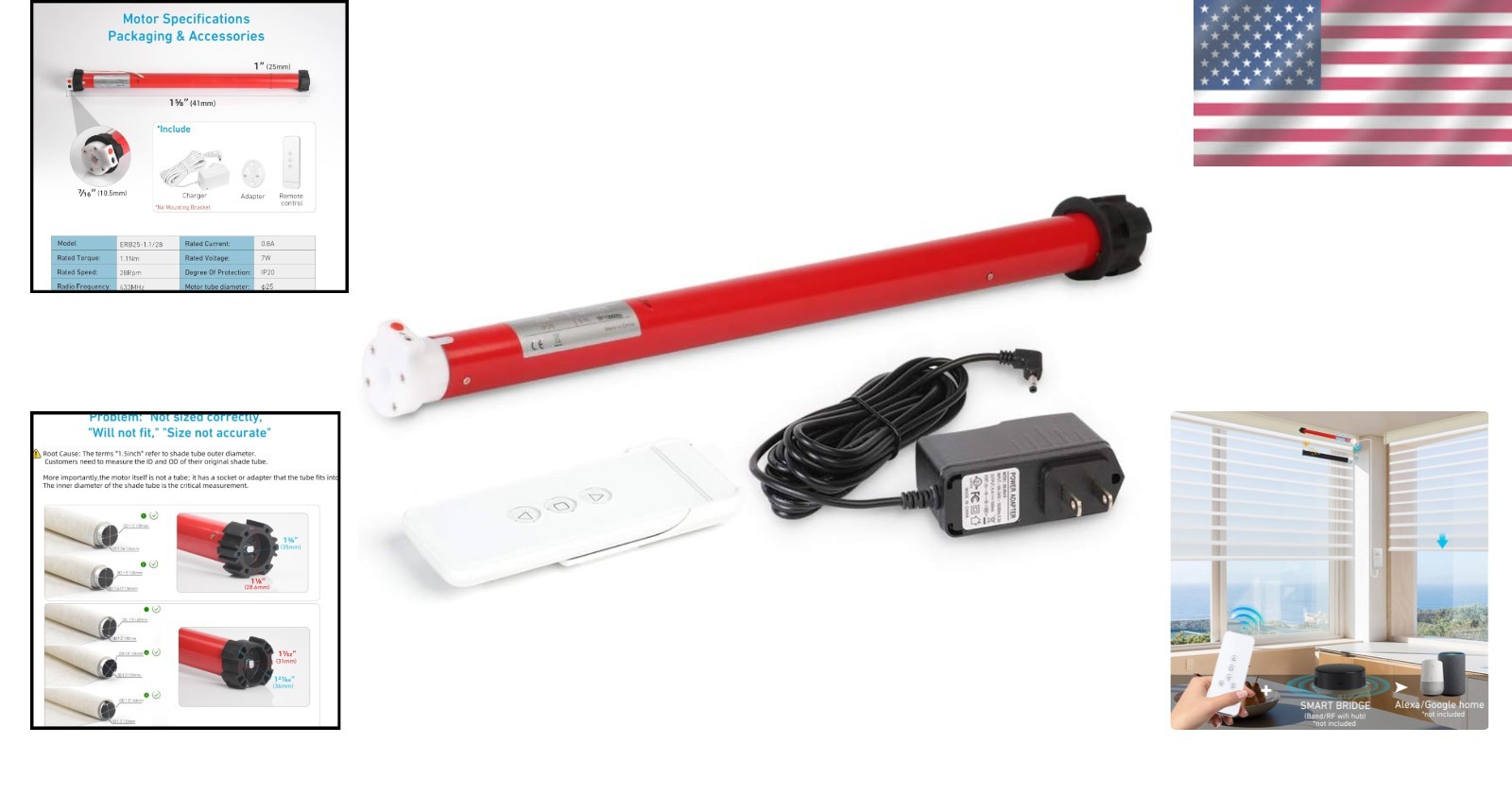Roller Shade Motor Kit with Remote Control – Rechargeable ‘