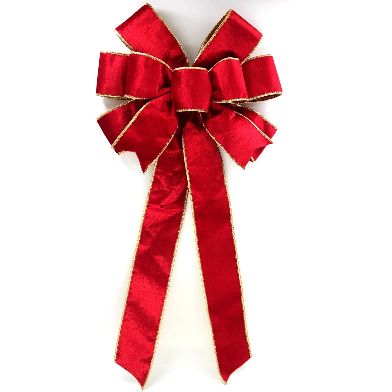 Red Velvet Christmas Bows with Gift Box, Gold Wired Red Bows for Wreath Flora