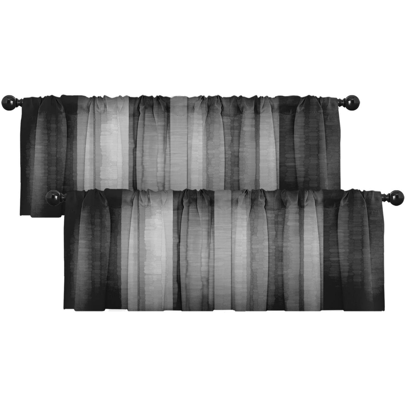 2 Pack Dark Grey Valances Window Treatments, Gray Striped Abstract Blackout D…