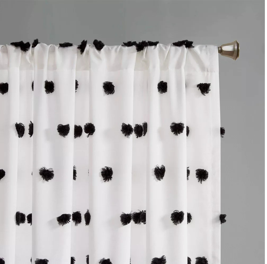 WHITE AND BLACK Pom Pom Embellished Window Panel 50″X84″