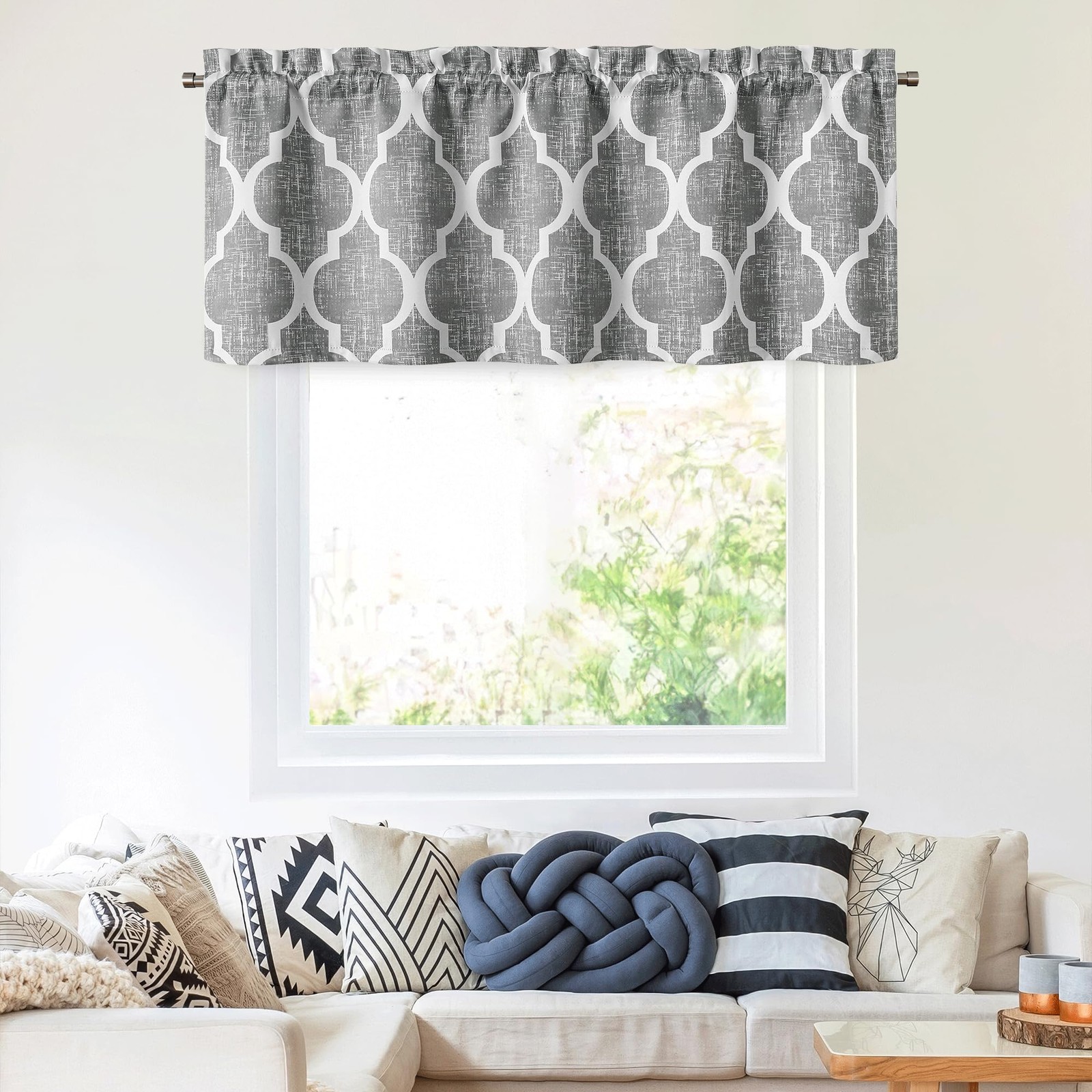 Beauoop Lattice Blackout Window 50″W x 18″L (Pack of 1), Rod Pocket | Grey