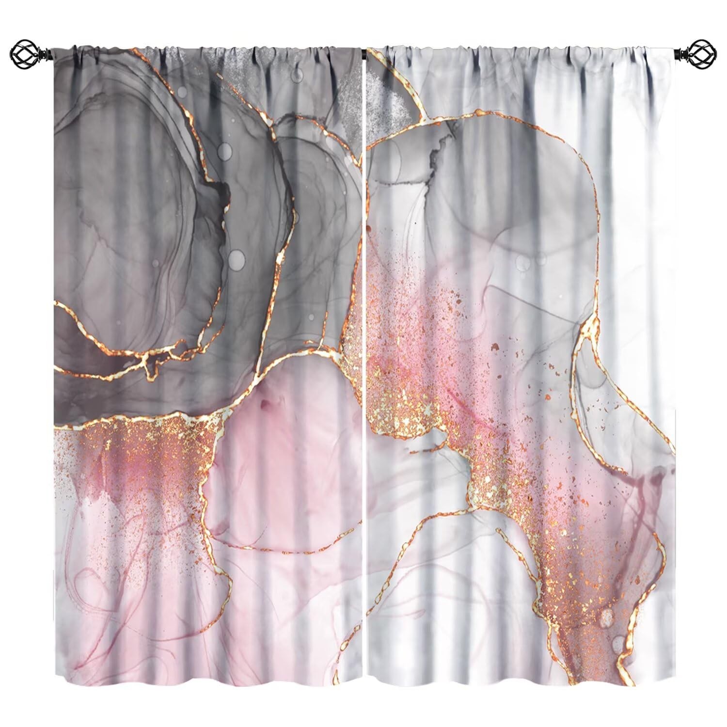Grey Pink Marble Blackout Curtains Abstract White Pink Grey Gold Marble Textu…