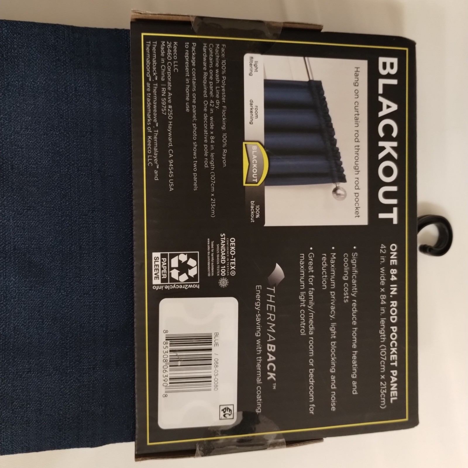 Eclipse Blackout Rod Pocket ONE Panel Curtain Drape 42″x84″ Braxton Blue 🔵
