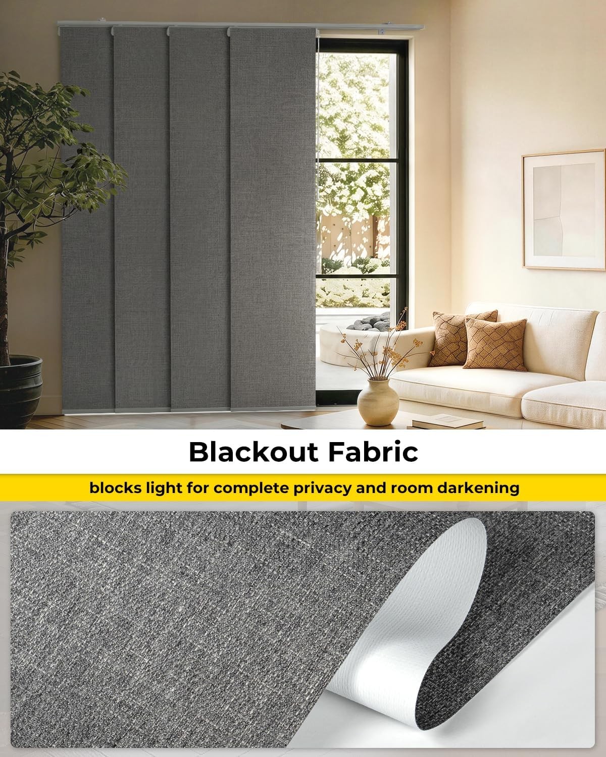 Panel Track Blinds Replacement Panels 23×96 in Charcoal | Blackout Fabric 4