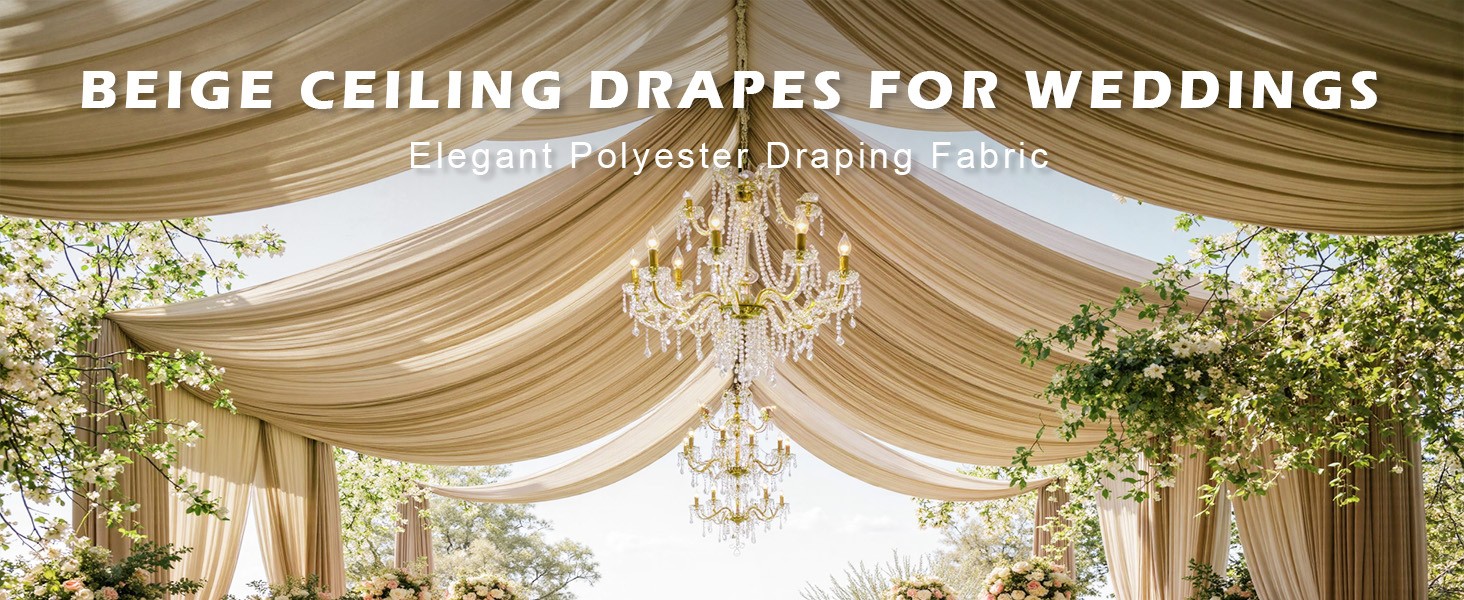 40 ft×20 ft Beige Ceiling Curtain Drapes for Weddings Parties,Wrinkle Polyester