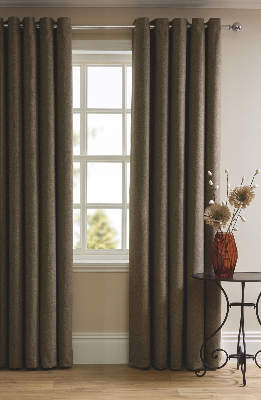 Herringbone Curtain, Lined, 100% Polyester, 167 x 137 cm, Natural