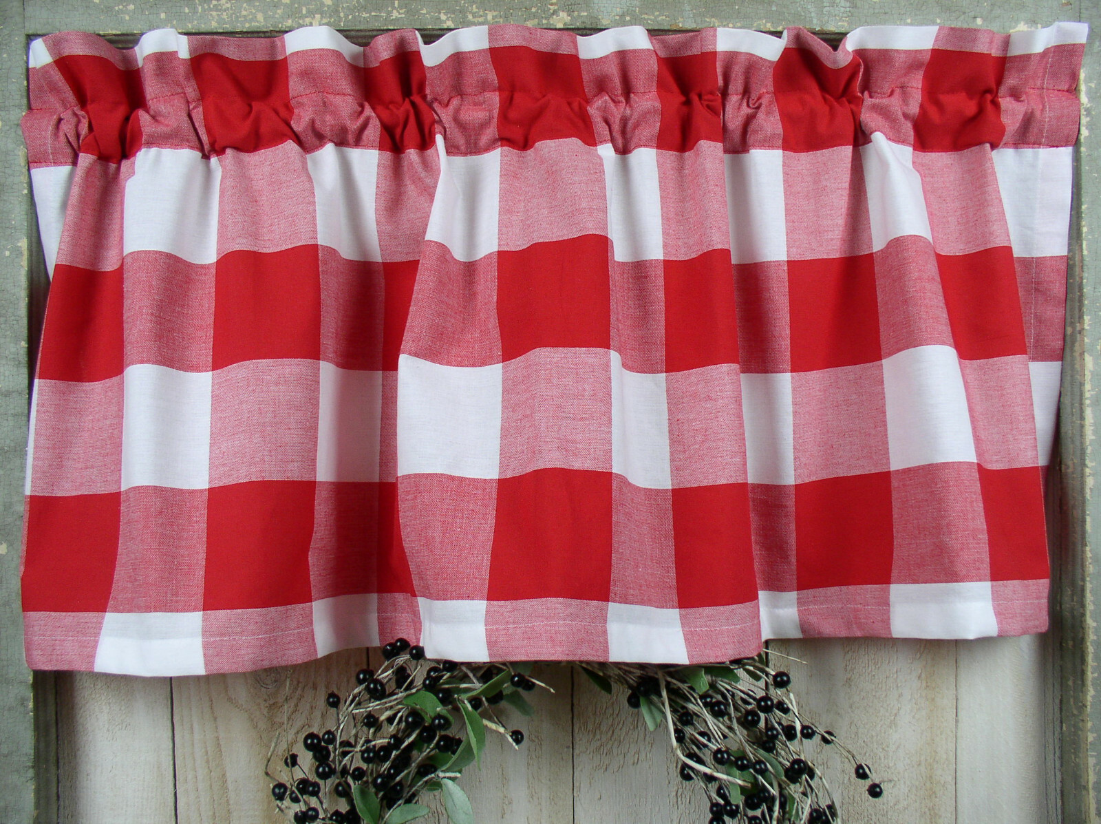 Red and White 3″ Buffalo Check Farmhouse Valance Curtain Modern Summer Farmhouse