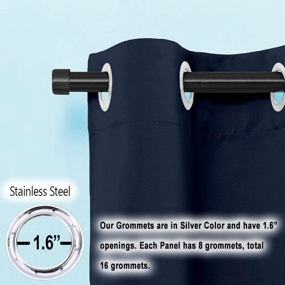 2 Piece Blue Room Darkening Blackout Grommet Door Window Curtains Set 5 7 9 Feet