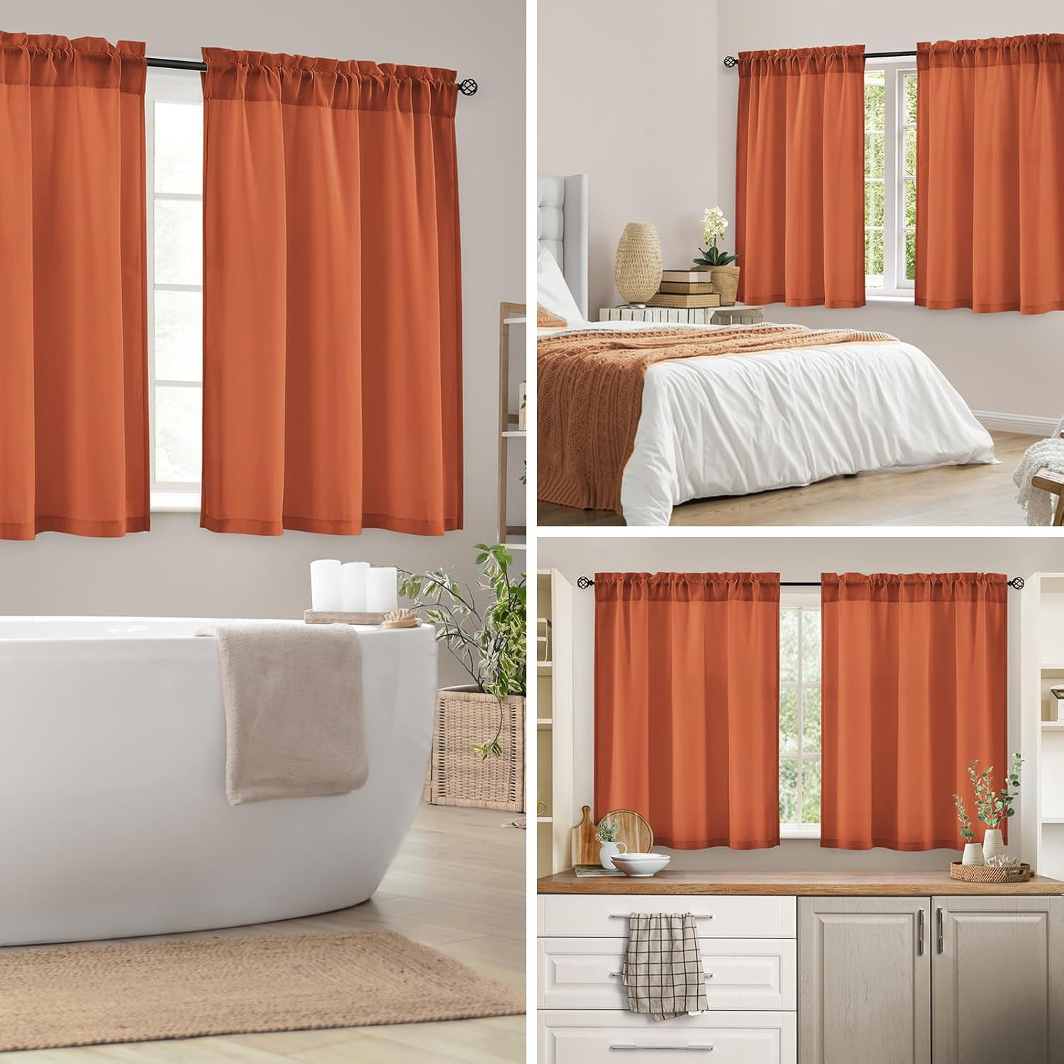 HOMEIDEAS Fall Burnt Orange Privacy Semi Sheer Curtains Non-See-Through 45 Inche