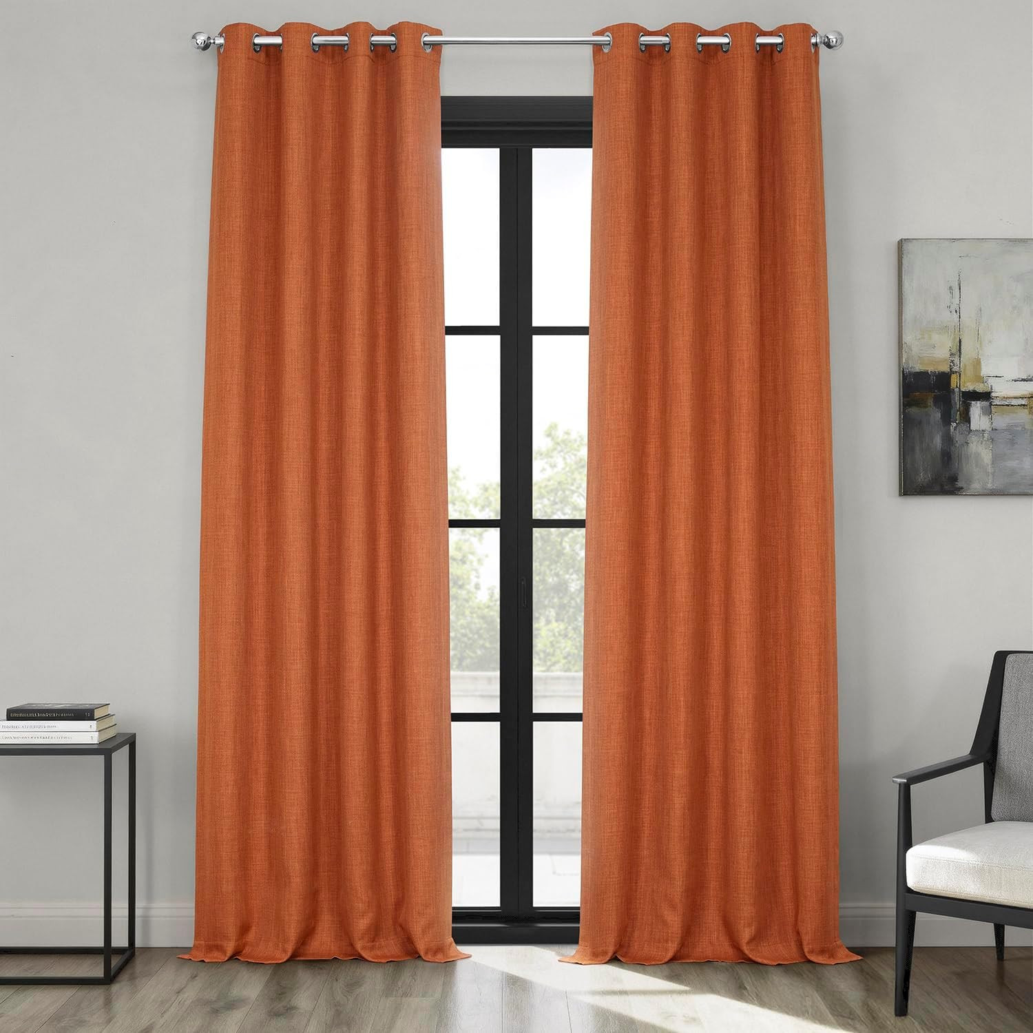 Grommet Linen Curtains 96 Inches Long Room Darkening Curtains for Bedroom & Livi