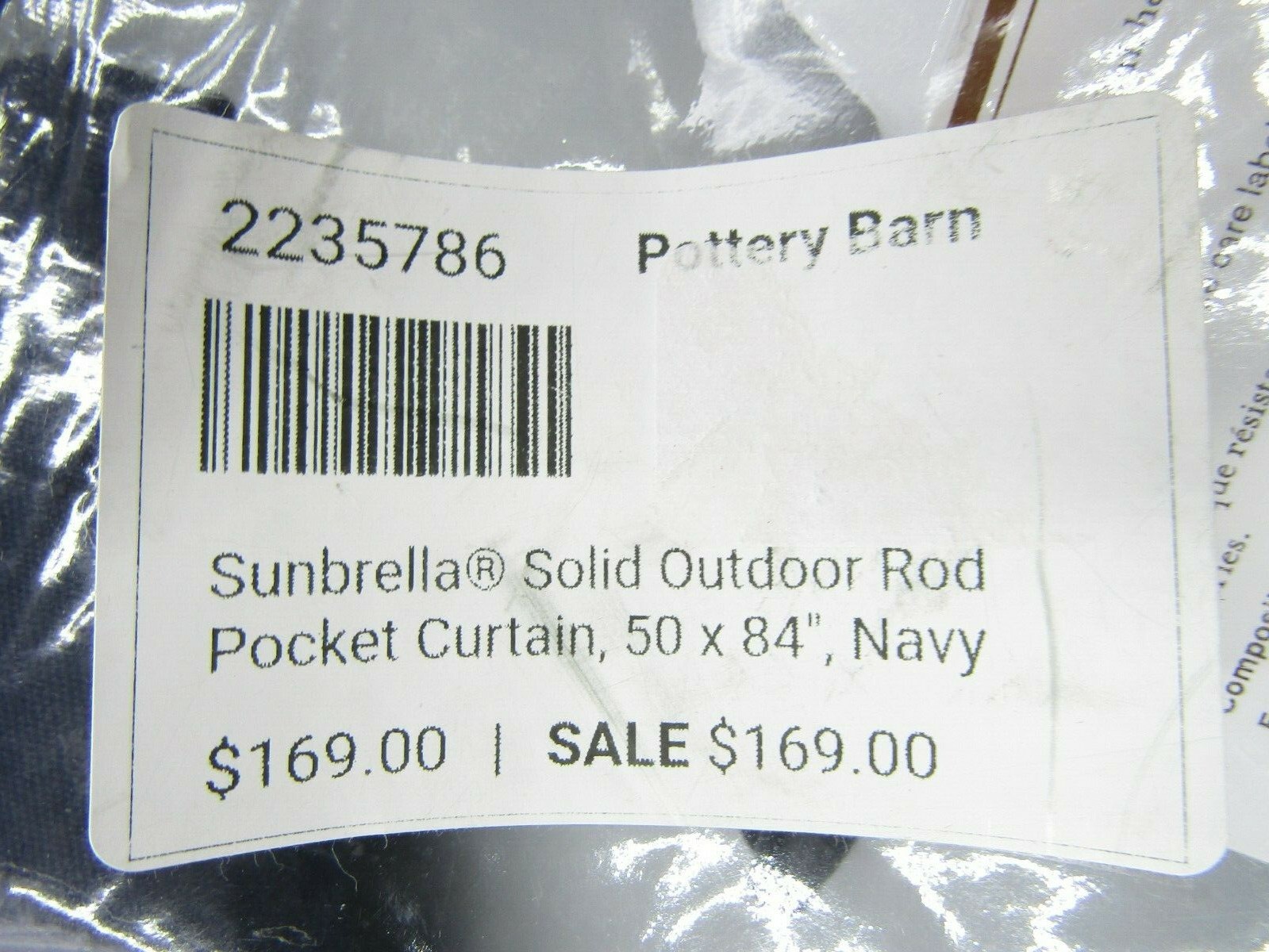 Pottery Barn Sunbrella Solid Outdoor Grommet Curtain 50 x 84″ Navy Set of 2 P362