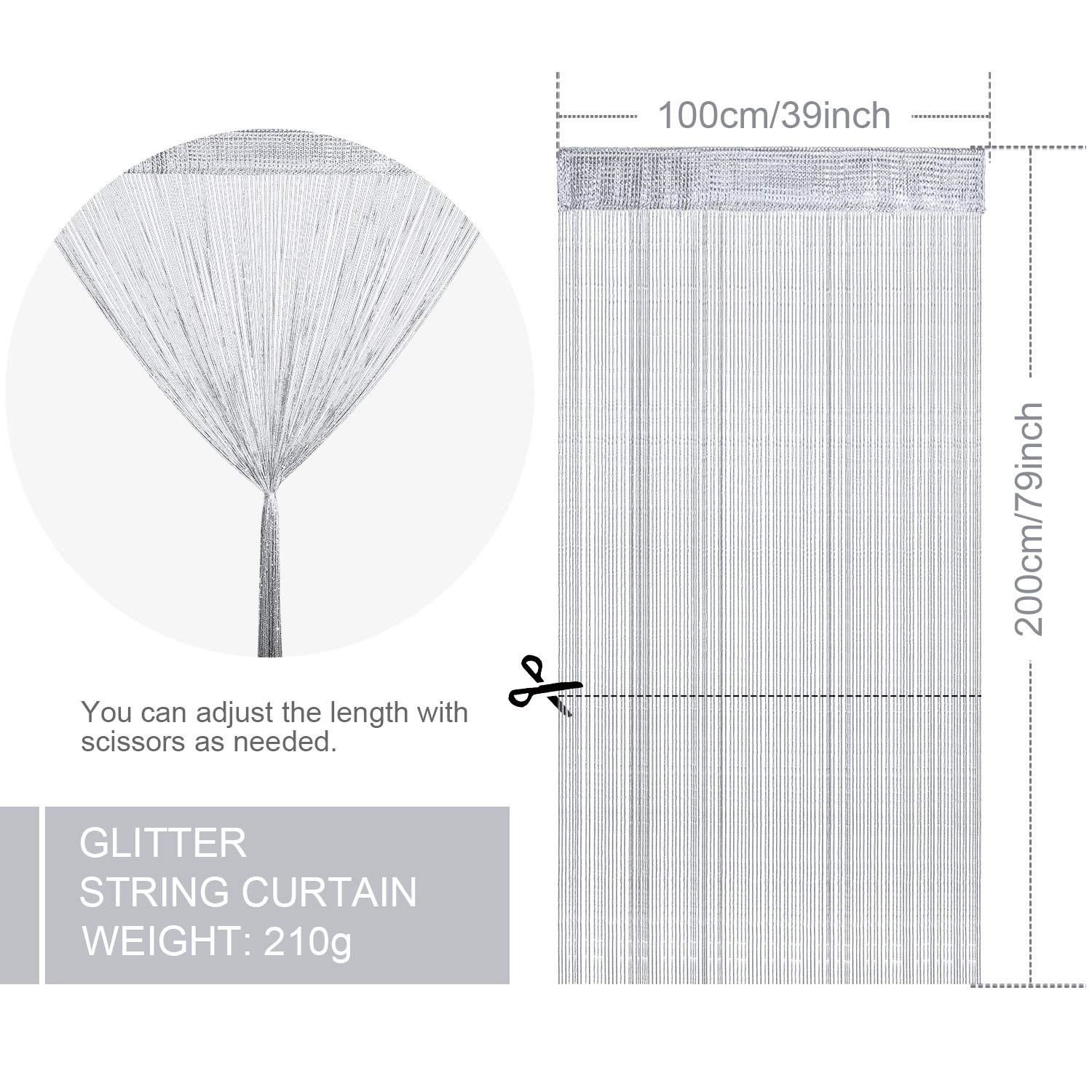WILLBOND 4 Pieces String Curtains Glitter Fringe Curtains for Window 79 x 39 Inc
