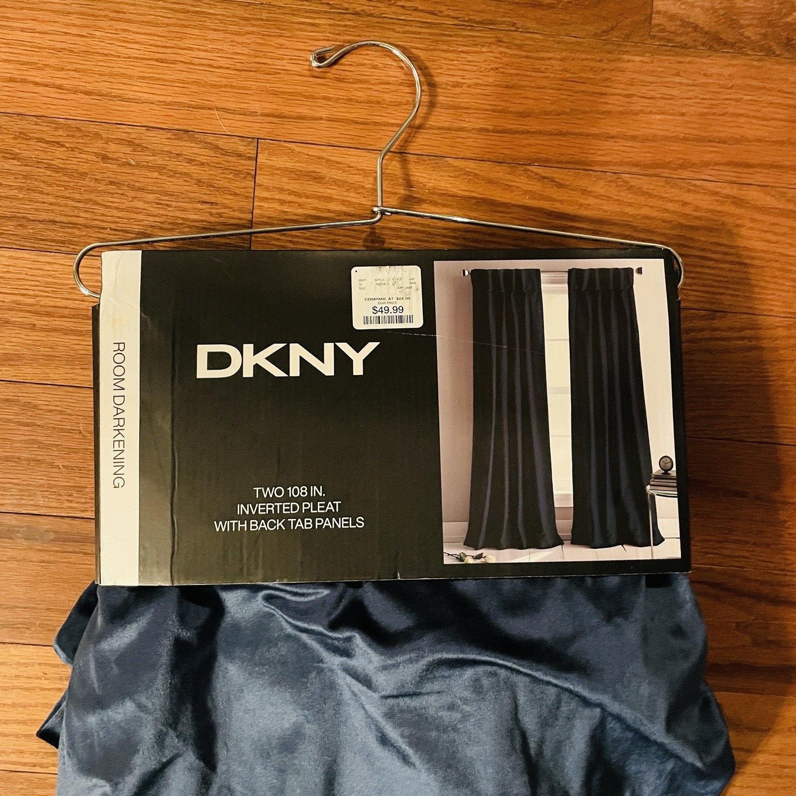 2 DKNY Velvet Inverted Pleat Navy Blue Indigo 108″ Curtain Panels With Buttons