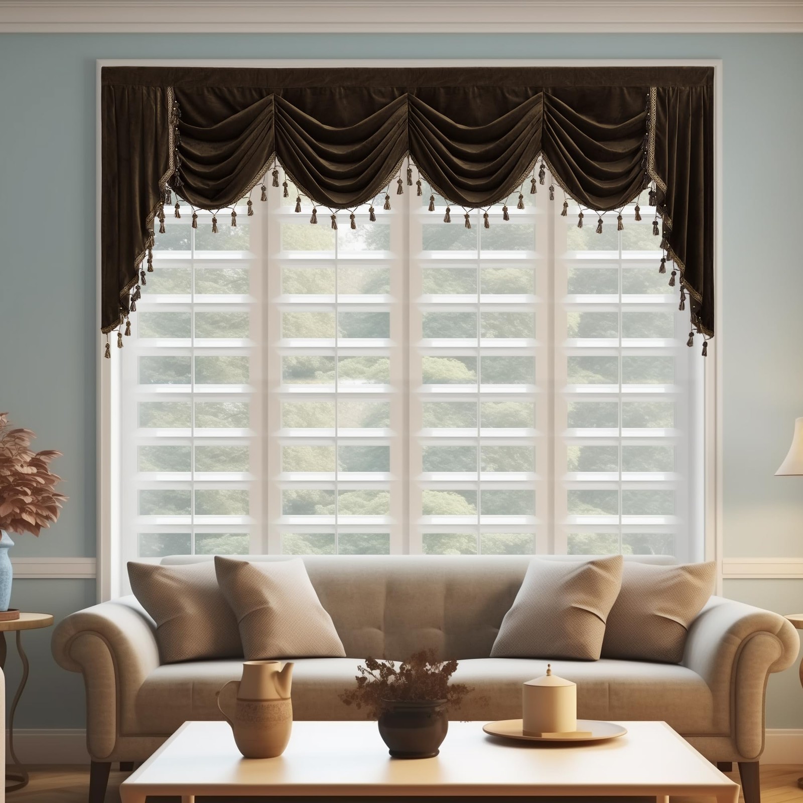 Stangh Extra Wide Waterfall Valance Curtain Living Room Super Soft Thick Heavy