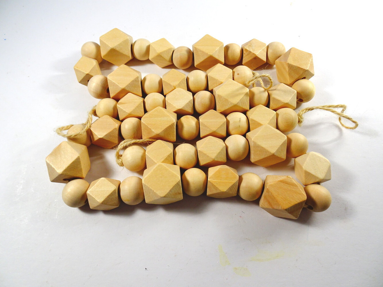 2 Strands WOOD BEADS Curtain Tiebacks Round & Polyhedron 20.5″ Rustic Farmhouse