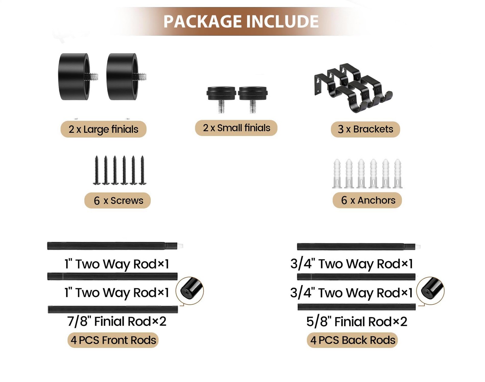 1 Inch Double Curtain Rods 66 to 120 Inches (5.5-10 Feet), Heavy Duty Adjusta…