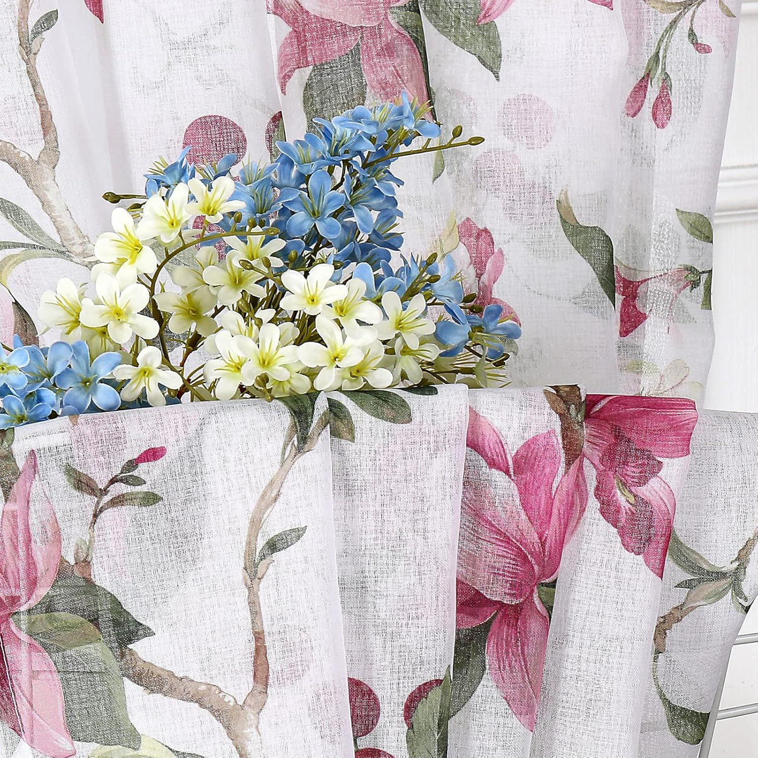 Floral Sheer Curtain Pink Cherry Flower Butterfly Print Bedroom Curtains Rod Poc