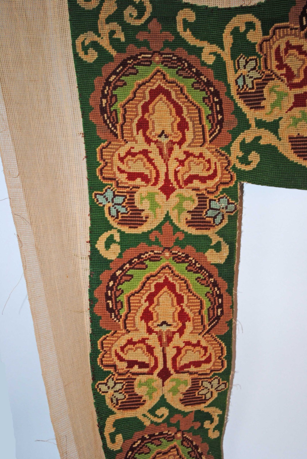 ANTIQUE NEEDLEPOINT TAPESTRY PORTIER FOR DOORWAY OR VALANCE FOR WINDOW
