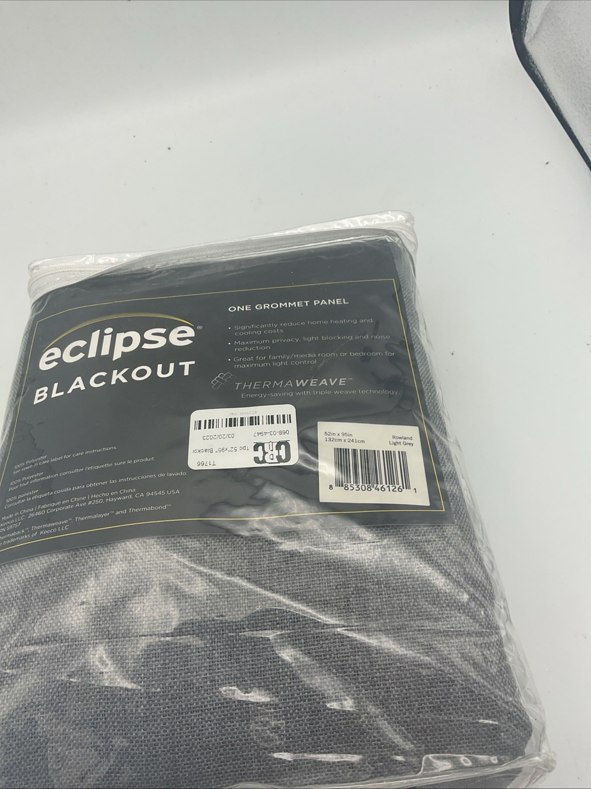 Eclipse Blackout Rowland Window Curtain One Panel Light Gray 52″x95″