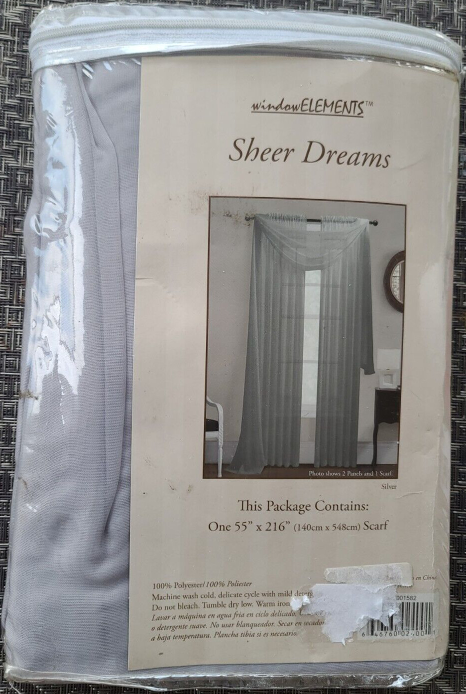 Window Elements Solid Color Sheer Voile Curtain Scarf, Silver, 54″ x 216″