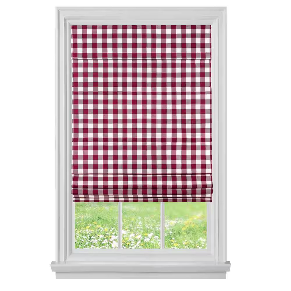 Burgundy Cordless Light Filtering Pleated Polyester Roman Shades 27 In. W X 64 I