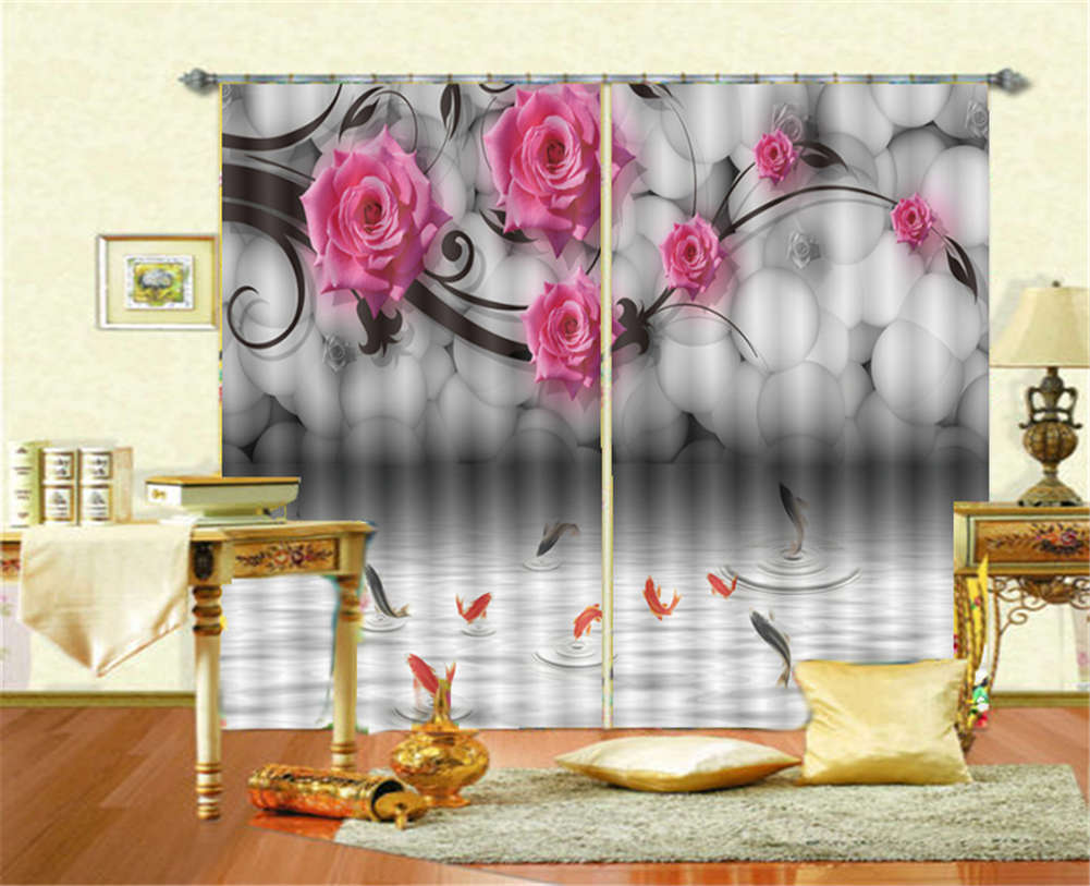 Many Leaping Carp 3D Curtain Blockout Photo Printing Curtains Drape Fabric