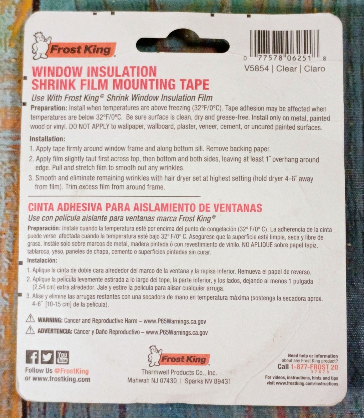 Frost King Premium Window Kit Tape – Indoor/Outdoor – 5/8″ x 54′ – NEW
