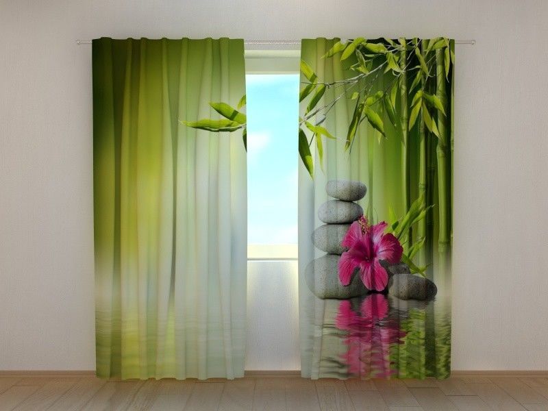 Window Curtain Bamboo Leaves Wellmira Ready to Hang 3D printed Nature Bedroom