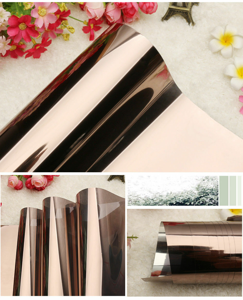 Silver Reflective Window Tinting Film Static Cling One Way Privacy Glass Decor