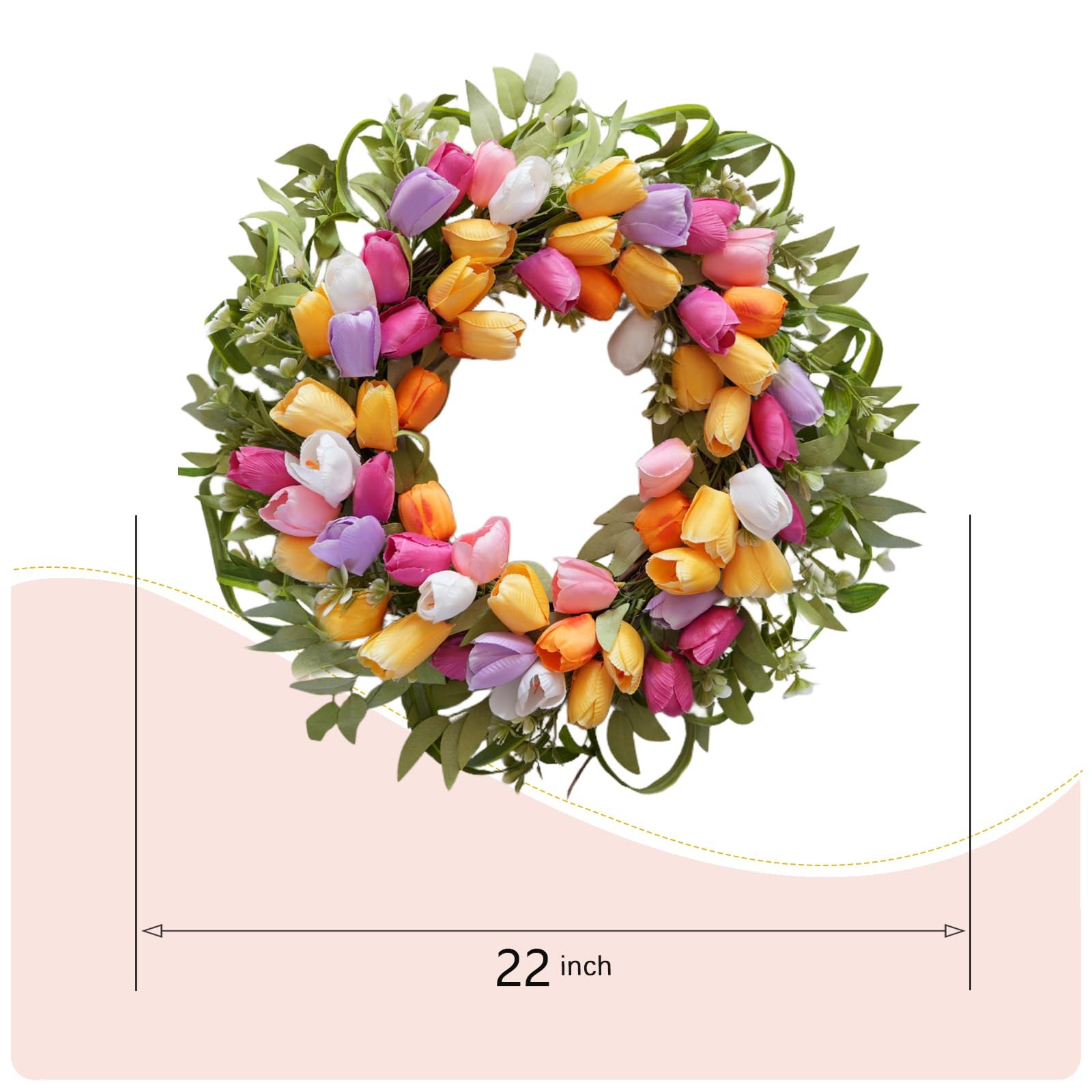 20 Inch Spring Tulip Wreath Artificial Colorful Flower Leaves Front Door