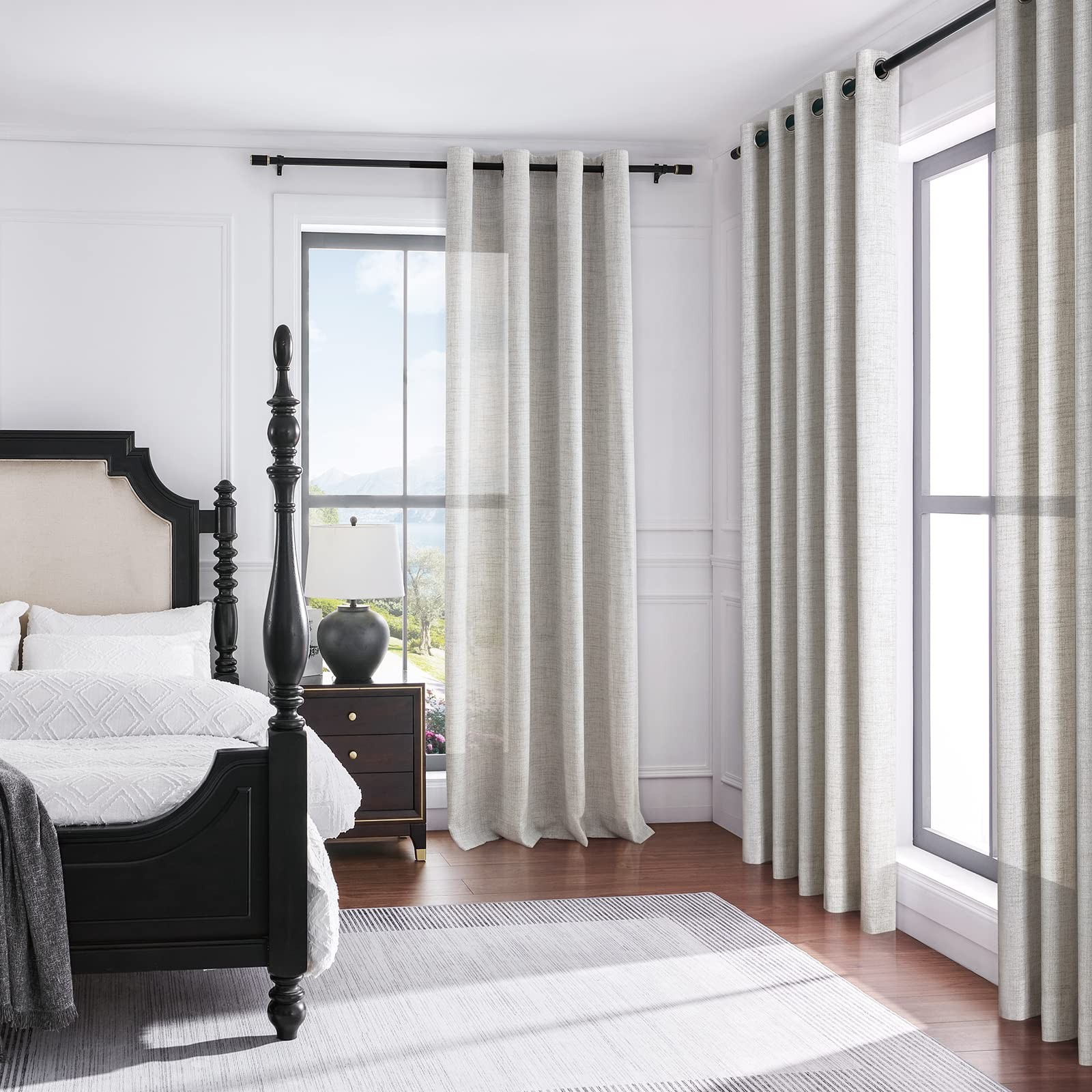 Melodieux Sheer Curtains 63 Inch Length For – Top Burlap Linen Textured Light